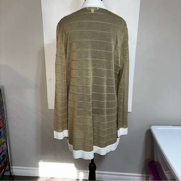 Misook Women’s XL Elegant Tan and White Women's Sweater Waterfall Semi Sheer - Picture 10 of 10